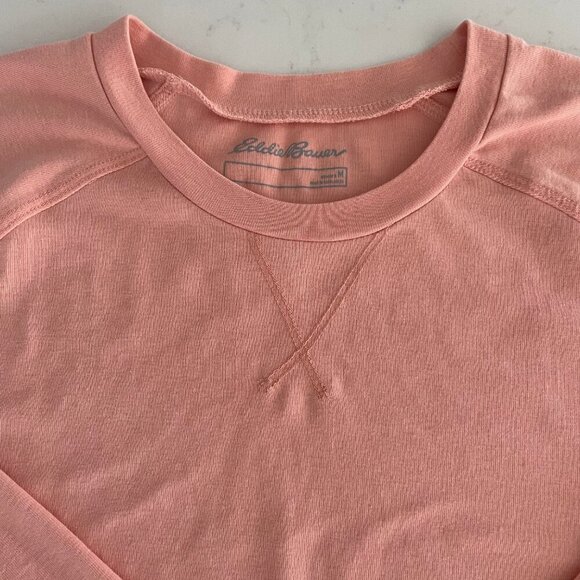 Eddie Bauer Casual Lg Sleeve Crew Neck Cotton Poly Drop Shoulder Top Peach Sz M - Picture 3 of 10